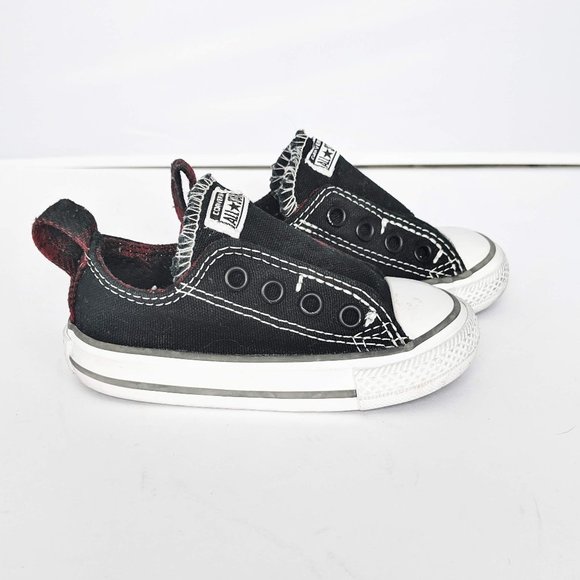 Converse Other - Converse Baby Sneaker Velcro Black & Red Flannel 5